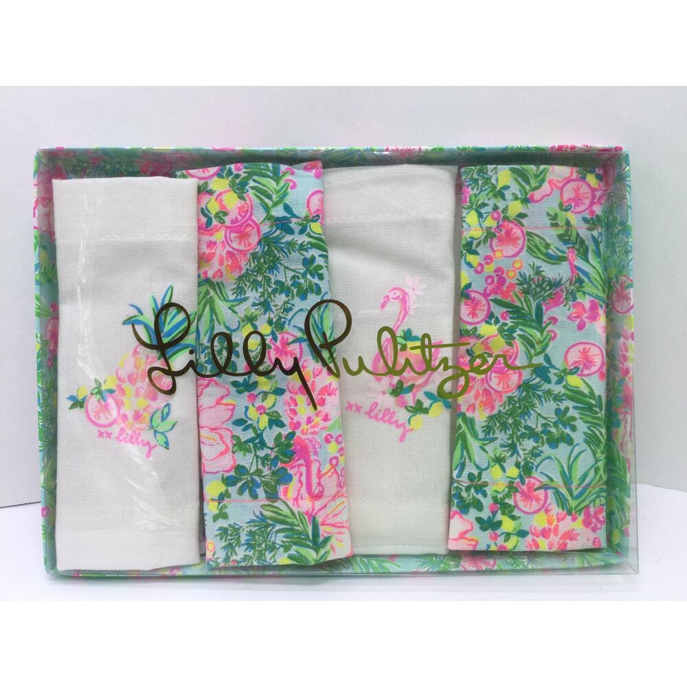 Lilly Pulitzer Cloth Cocktail Napkin Fruity Flamingo Set of 4 NIB